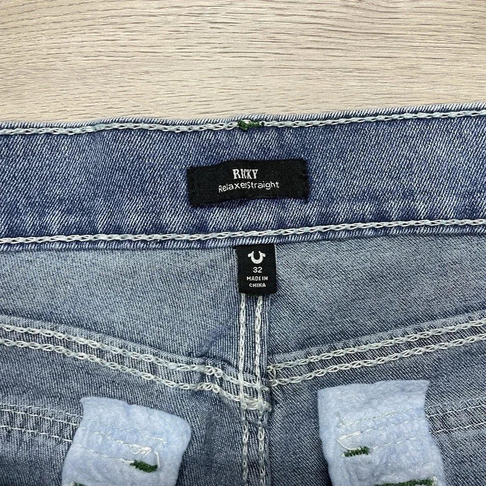 True Religion Ricky Big T Flap Relaxed Straight Jeans Sz 32x34 Light Pacific Was